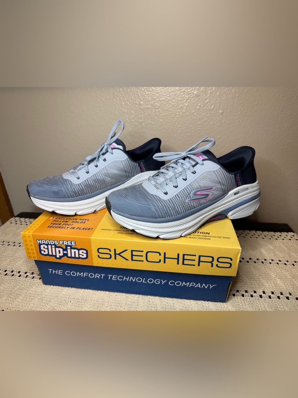 Skechers Slip-Ins Max Cushion Women's Blue Gray Athletic Walking Shoes